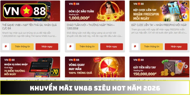 Các chương trình khuyến mãi VN88 năm 2026 Các chương trình khuyến mãi VN88 năm 2026